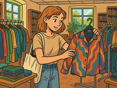 Ung kvinde kigger på en jakke i en tøjbutik